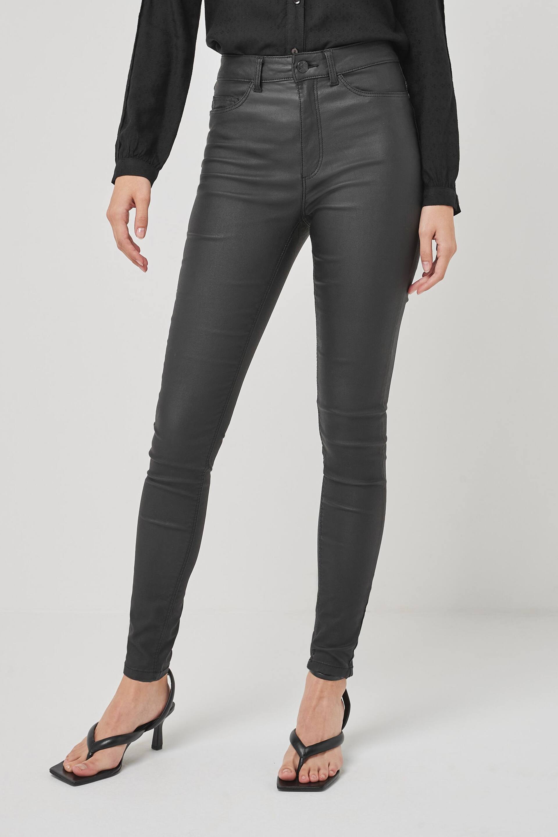 Noisy May Black Coated Callie High Waist Coated Skinny Jeans - Image 1 of 5
