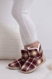 Totes Red Christmas Ladies Tartan Boot Slippers - Image 1 of 5