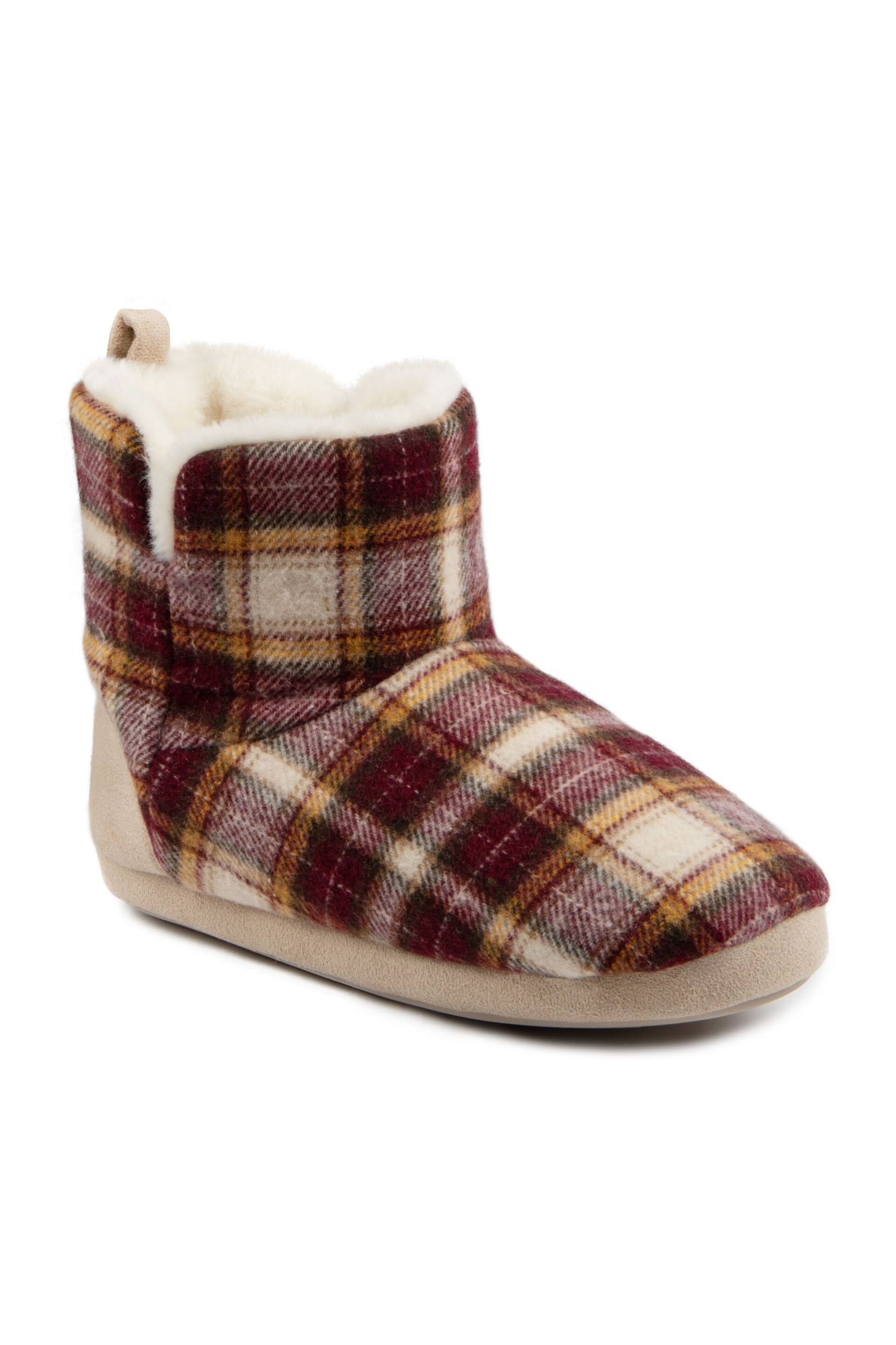 Totes Red Christmas Ladies Tartan Boot Slippers - Image 4 of 5