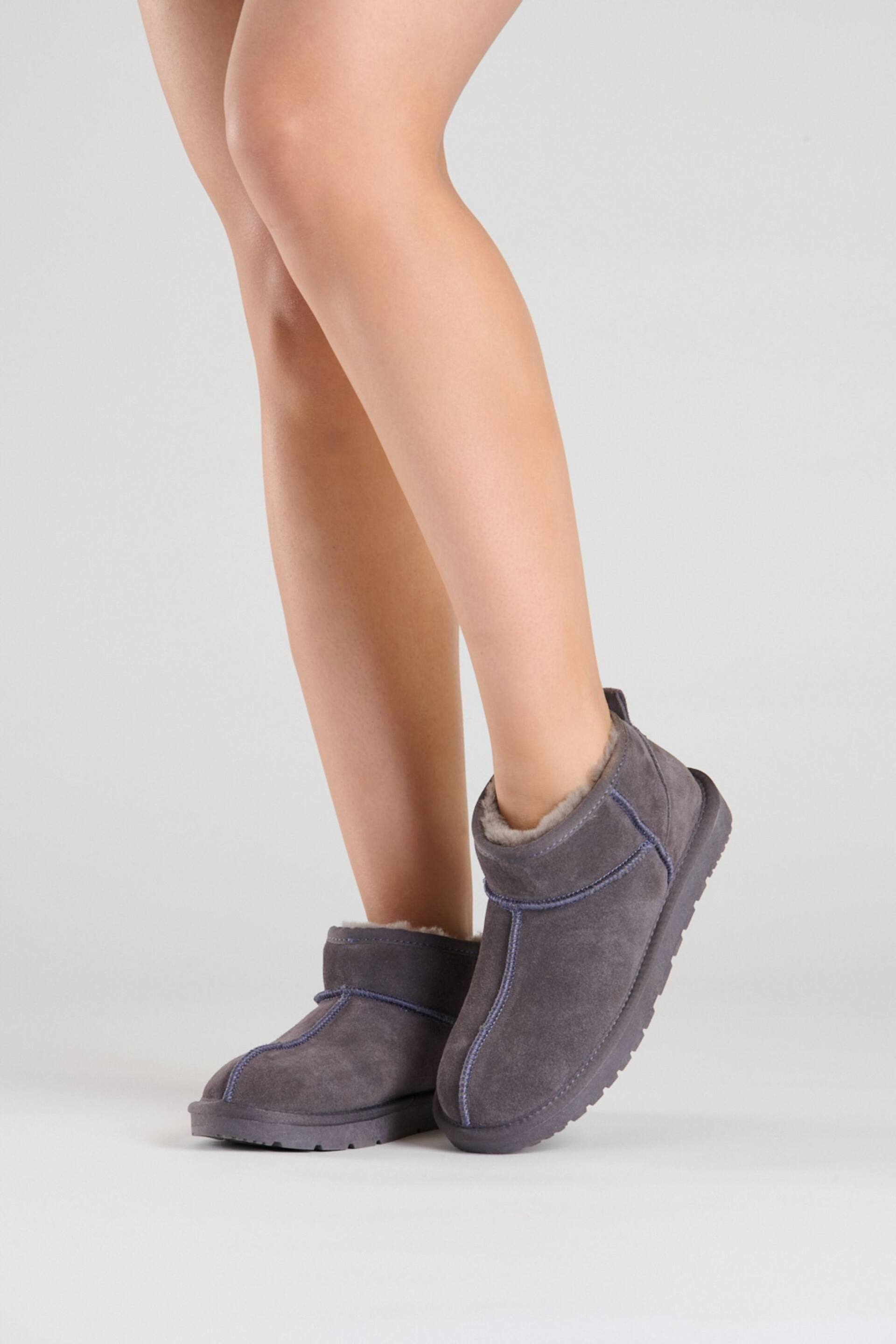 Loungeable Grey Real Sheepskin Mini Boot Slippers - Image 2 of 2