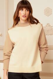 Love & Roses Brown High Neck Colour Block Button Shoulder Knitted Jumper - Image 1 of 4