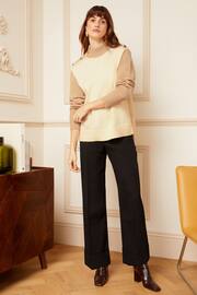 Love & Roses Brown High Neck Colour Block Button Shoulder Knitted Jumper - Image 2 of 4
