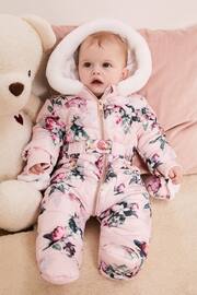 Lipsy Pink Floral Fleece Lined Baby Snowsuit - Image 2 of 5