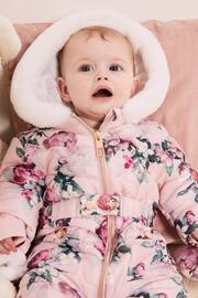 Lipsy Pink Floral Fleece Lined Baby Snowsuit - Image 3 of 5