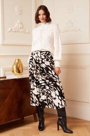 Love & Roses Black/White Animal Pleated Midi Skirt - Image 2 of 4