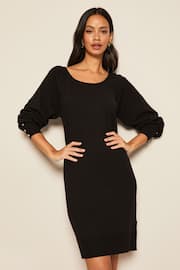 Friends Like These Black Button Cuff Knitted Scoop Neck Jumper Dress - Image 1 of 4