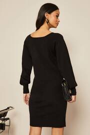 Friends Like These Black Button Cuff Knitted Scoop Neck Jumper Dress - Image 2 of 4