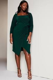 Lipsy Green Curve Long Sleeve Ruched Knot Jersey Midi Dress With Split - Image 3 of 4