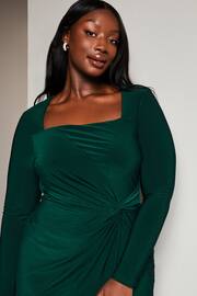 Lipsy Green Curve Long Sleeve Ruched Knot Jersey Midi Dress With Split - Image 4 of 4