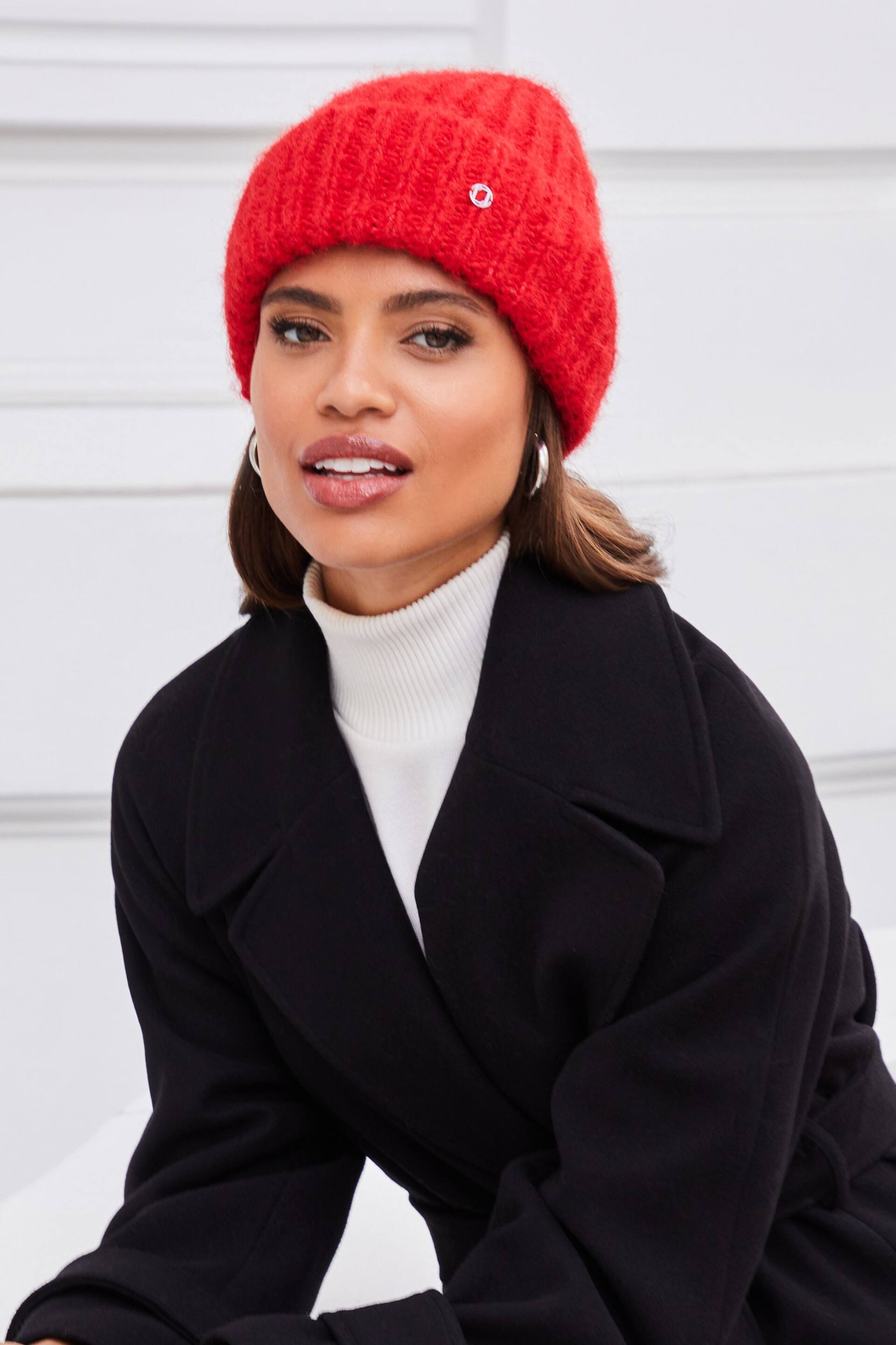Lipsy Red Chunky Knitted Ribbed Beanie Hat - Image 1 of 4