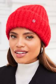 Lipsy Red Chunky Knitted Ribbed Beanie Hat - Image 2 of 4