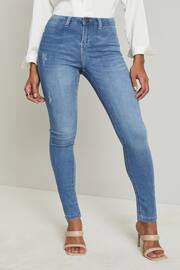 Lipsy Blue Petite Mid Rise Stretch Skinny Jeans - Image 1 of 4