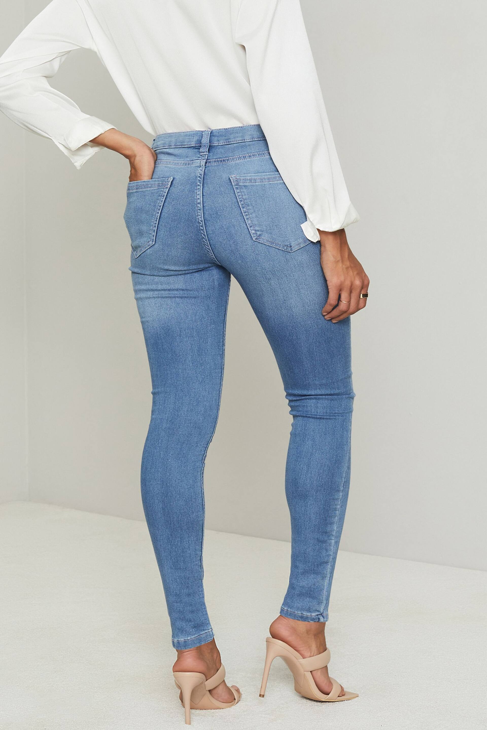 Lipsy Blue Petite Mid Rise Stretch Skinny Jeans - Image 2 of 4