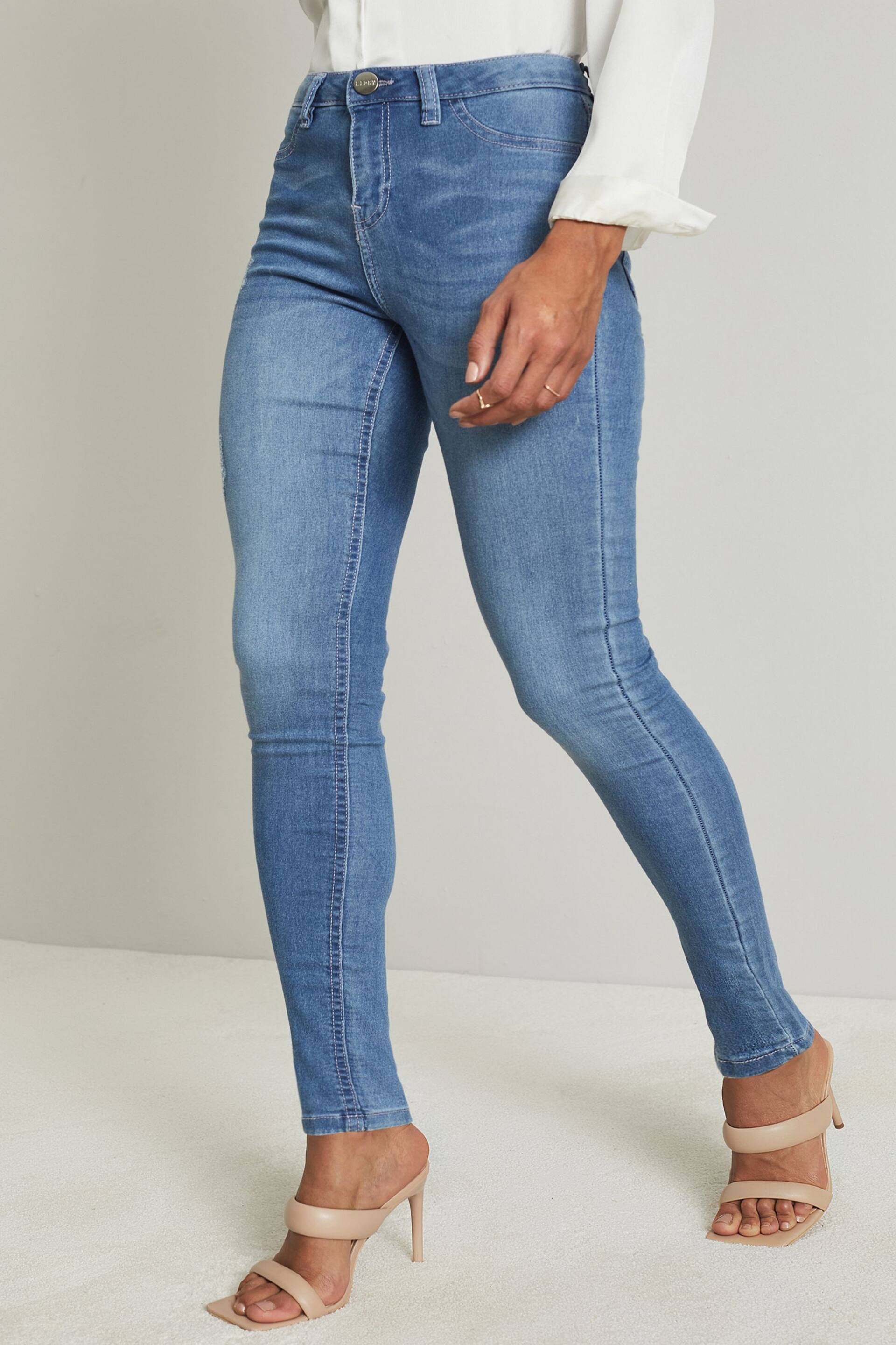 Lipsy Blue Petite Mid Rise Stretch Skinny Jeans - Image 4 of 4