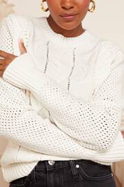 Love & Roses Ivory White Cable Knit Scallop Ruffle Jumper - Image 2 of 4