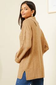 Love & Roses Camel Envelope Neck Cable Knit Jumper - Image 3 of 4