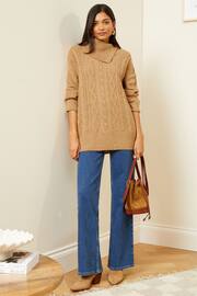 Love & Roses Camel Envelope Neck Cable Knit Jumper - Image 4 of 4