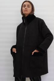 Religion Black Faux Sheepskin Radiant Zip Coat With Patch Pockets - Image 1 of 5