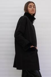 Religion Black Faux Sheepskin Radiant Zip Coat With Patch Pockets - Image 2 of 5