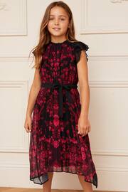 Love & Roses Pink Floral Printed Hanky Hem Pleated Dress - Image 1 of 4