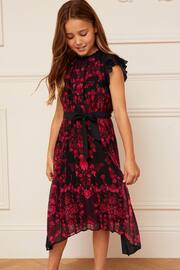 Love & Roses Pink Floral Printed Hanky Hem Pleated Dress - Image 3 of 4