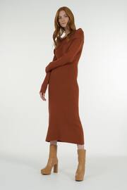 leem Red Off-Shoulder Knitted Midi Dress - Image 1 of 6