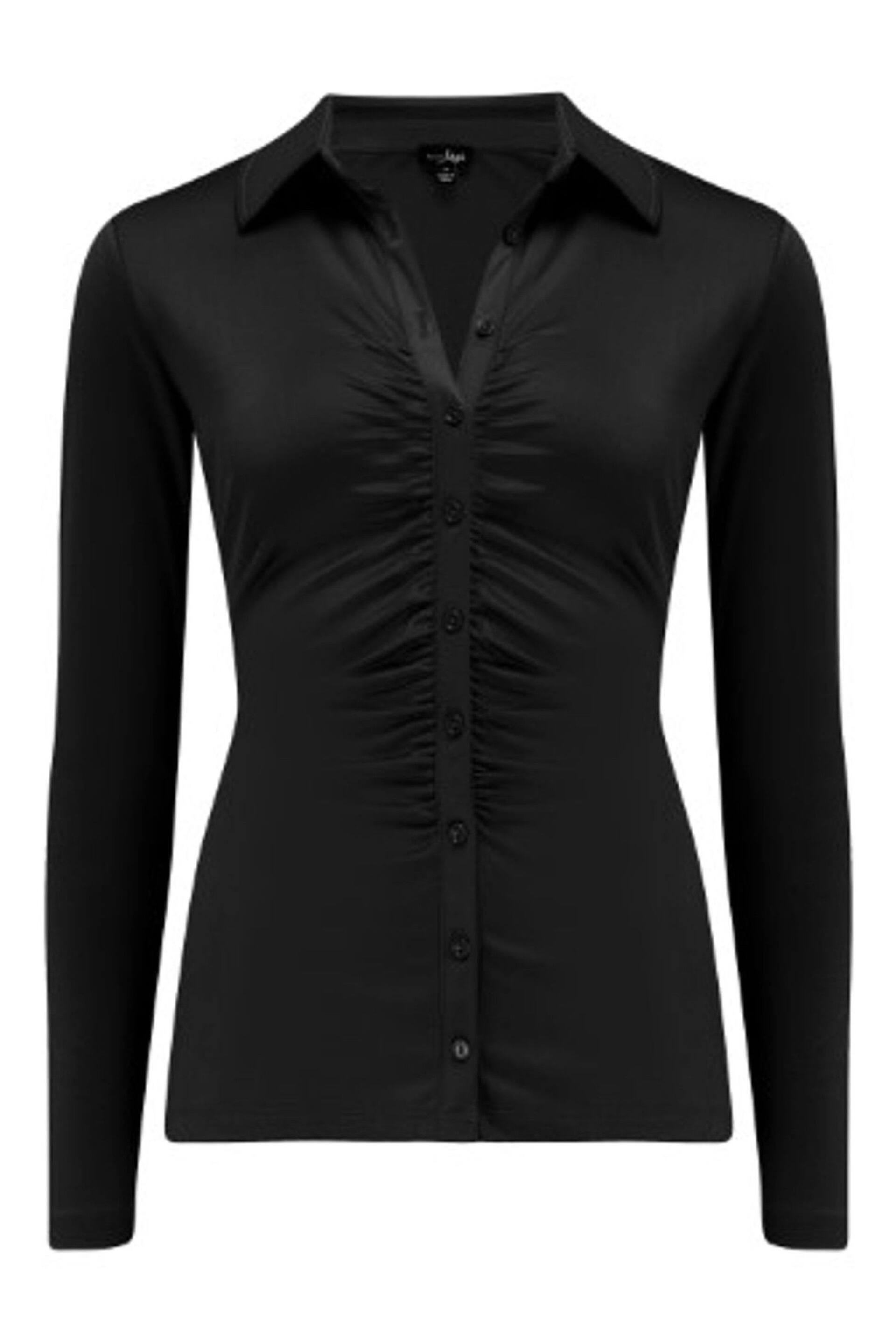 Pour Moi Black Brooke Shine Ruched Front Stretch Shirt - Image 4 of 5