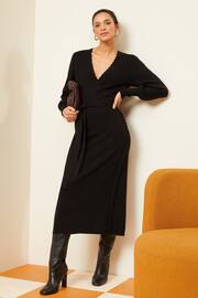 Love & Roses Black Knitted Scallop Wrap Over Jumper Dress - Image 3 of 4