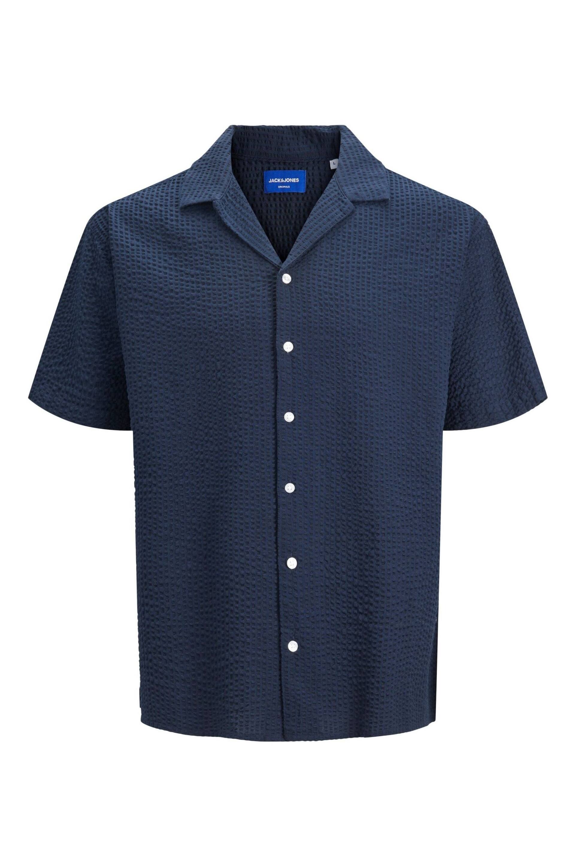 JACK & JONES Navy Blue Seersucker Resort Shirt - Image 1 of 1