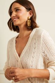 Love & Roses Ivory White Petite Pointelle Scallop Knitted Wrap Jumper - Image 2 of 4