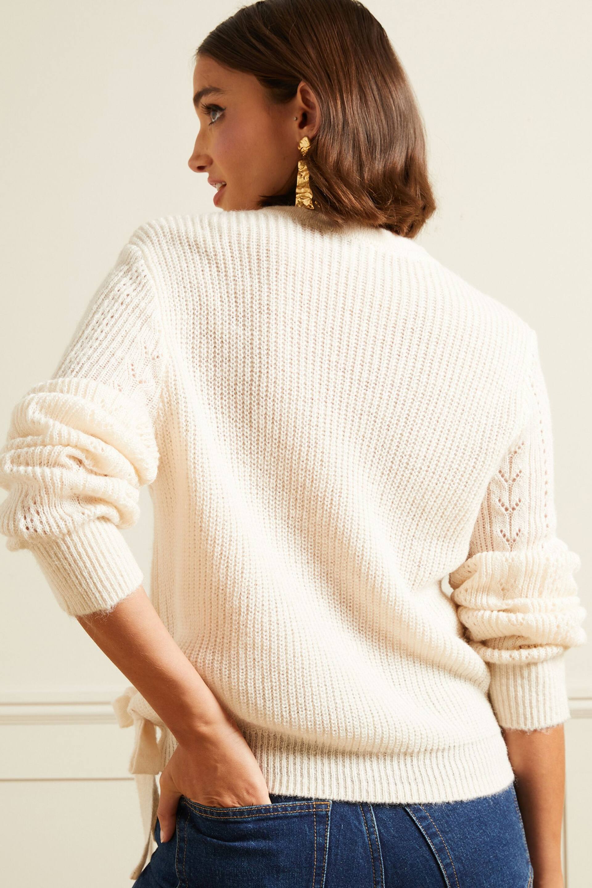 Love & Roses Ivory White Petite Pointelle Scallop Knitted Wrap Jumper - Image 3 of 4