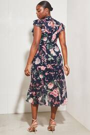 Lipsy Navy Printed Curve Printed Keyhole Ruffle Fit and Flare Midi Dress - Image 2 of 4