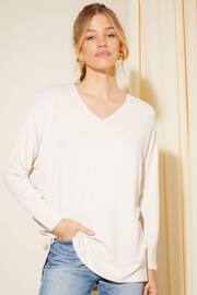 Friends Like These Oatmeal Oversized V Neck Cosy Jersey Long Sleeve Sweat Top - Image 1 of 4