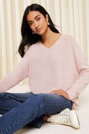 Friends Like These Blush Oversized V Neck Cosy Jersey Long Sleeve Sweat Top - Image 1 of 4