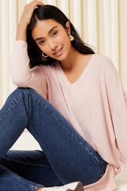 Friends Like These Blush Oversized V Neck Cosy Jersey Long Sleeve Sweat Top - Image 4 of 4