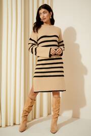 Friends Like These Camel stripe Striped Knitted Long Sleeve Jumper Dress - Image 3 of 4