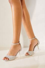 Lipsy Silver Regular Fit Devote Mid Heeled Pearl Wedding Sandal - Image 2 of 4