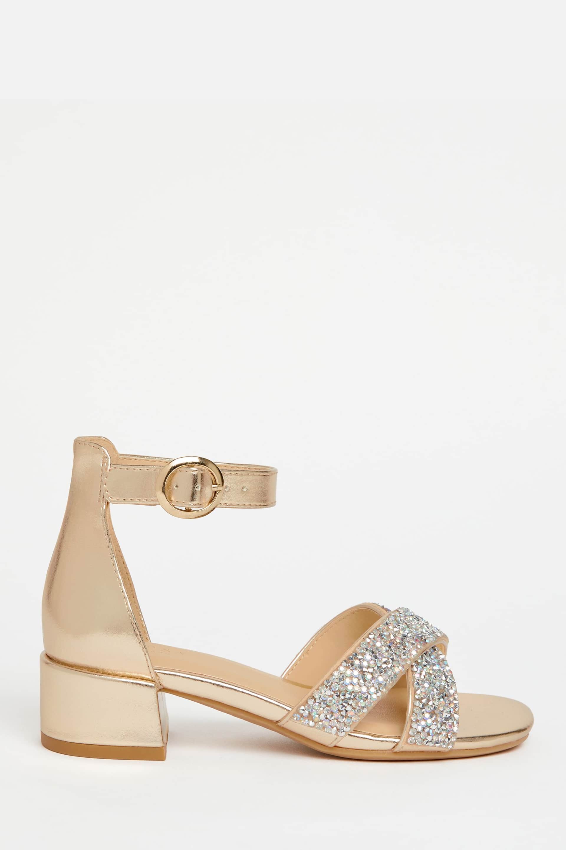 Lipsy Gold Low Block Heel Occasion Sandal - Image 2 of 4