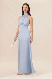 Lipsy Blue Halter Neck Empire Bridesmaid Satin Maxi Dress - Image 1 of 4