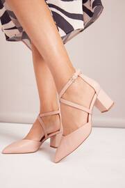 Friends Like These Nude Pink Regular Fit Cross Over Mid Court Block Heel Shoes - Image 3 of 4