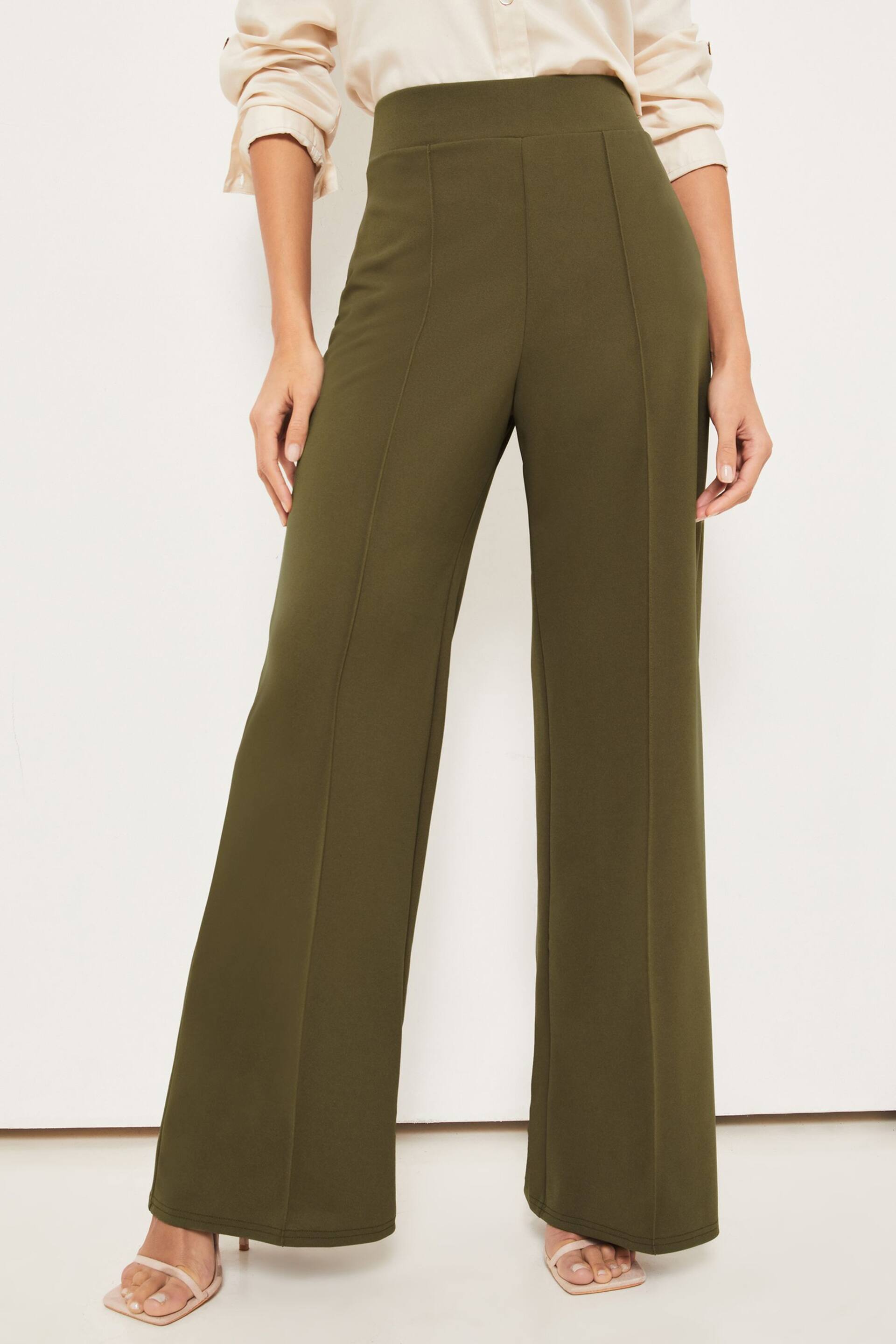 Lipsy Khaki Green Twill High Waist Wide Leg Tailored Trousers - Image 1 of 4
