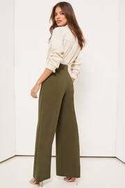 Lipsy Khaki Green Twill High Waist Wide Leg Tailored Trousers - Image 2 of 4