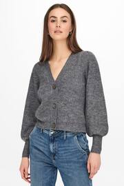 JDY Grey Soft Touch Puff Sleeve Cardigan Jumper - Image 1 of 5