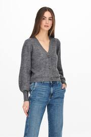 JDY Grey Soft Touch Puff Sleeve Cardigan Jumper - Image 3 of 5