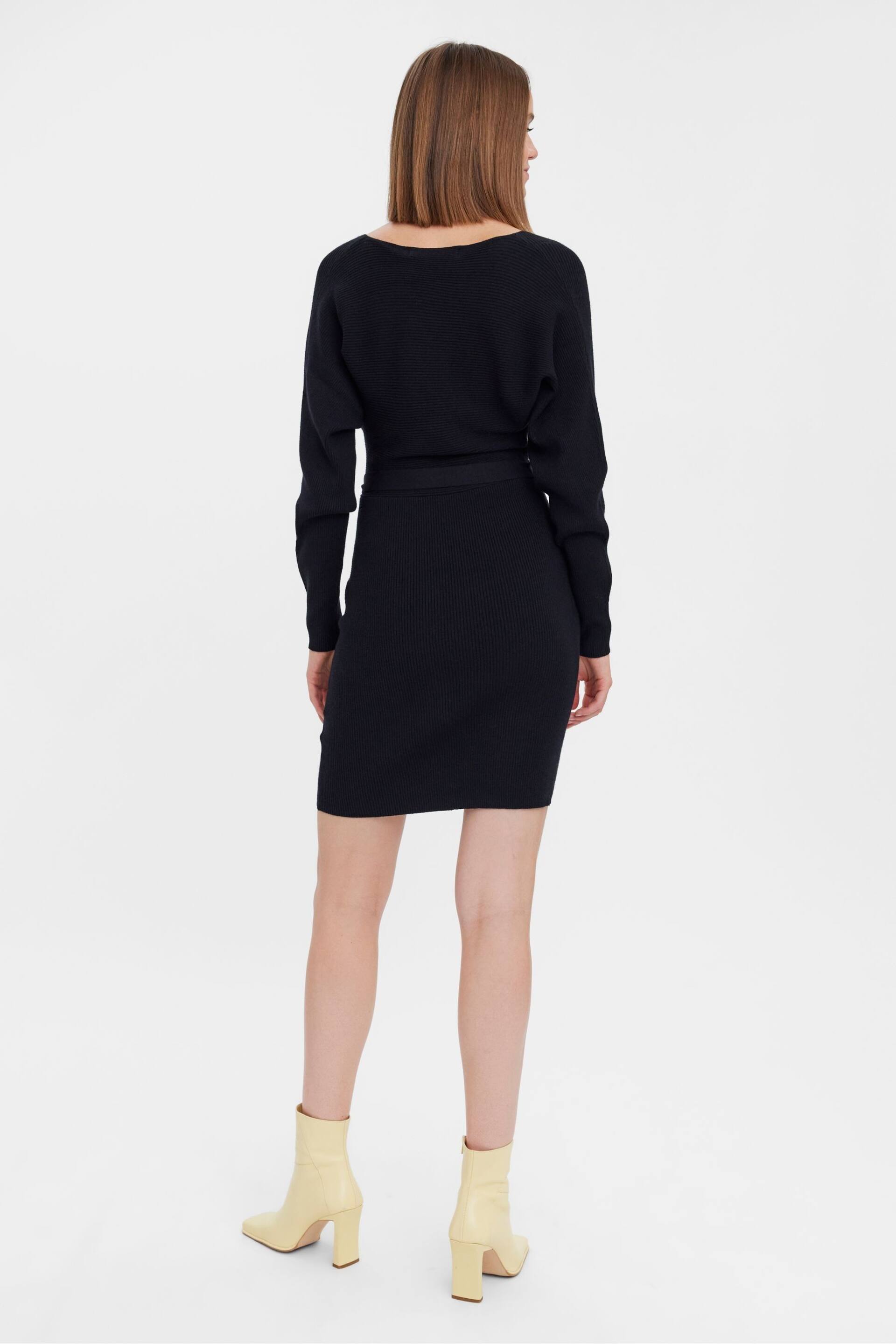 VERO MODA Black V-Neck Wrap Belted Knitted Dress - Image 2 of 5