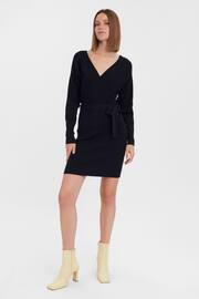 VERO MODA Black V-Neck Wrap Belted Knitted Dress - Image 3 of 5