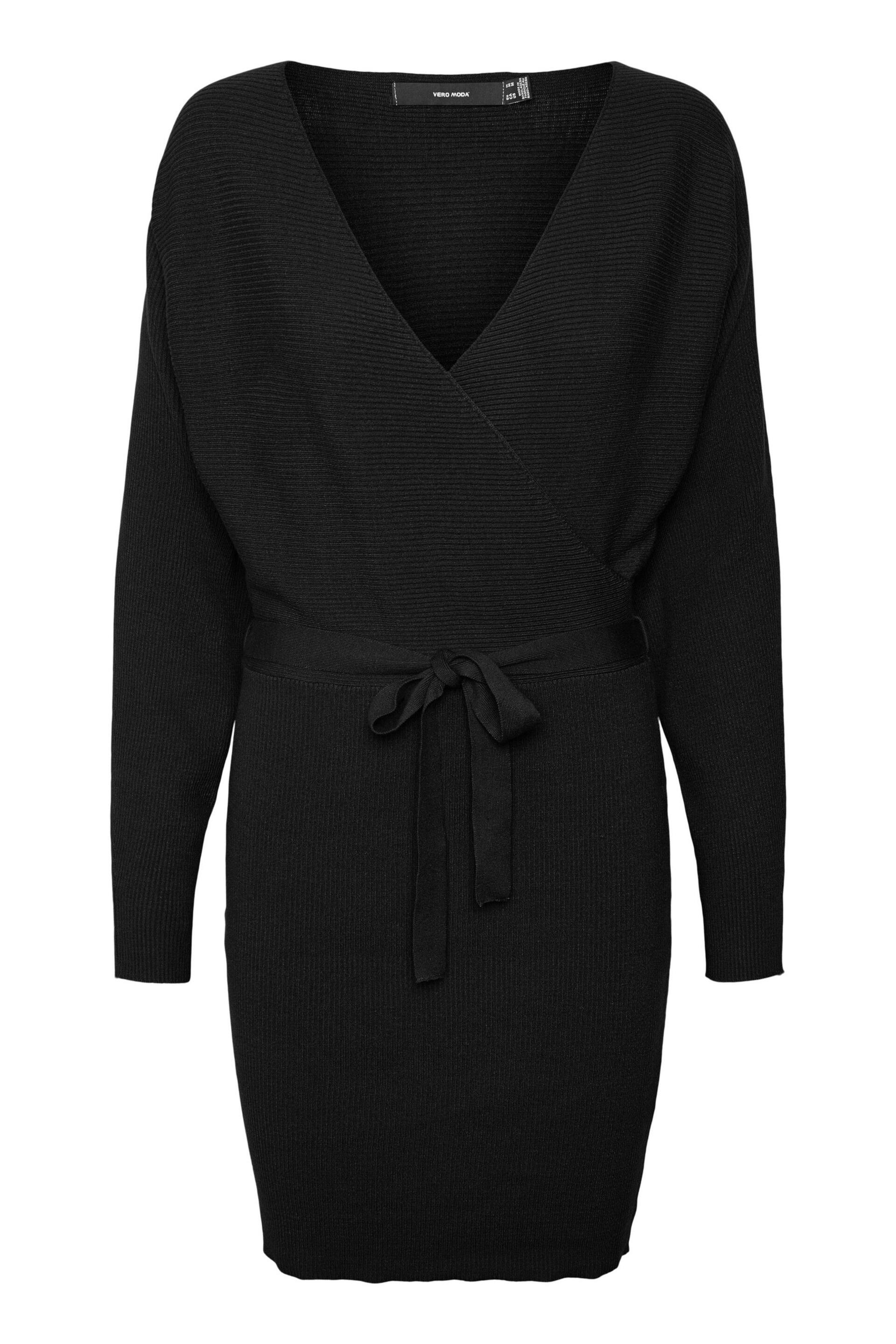 VERO MODA Black V-Neck Wrap Belted Knitted Dress - Image 5 of 5