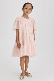 Reiss Pink Leonie Senior Tiered Embroidered Dress - Image 3 of 6