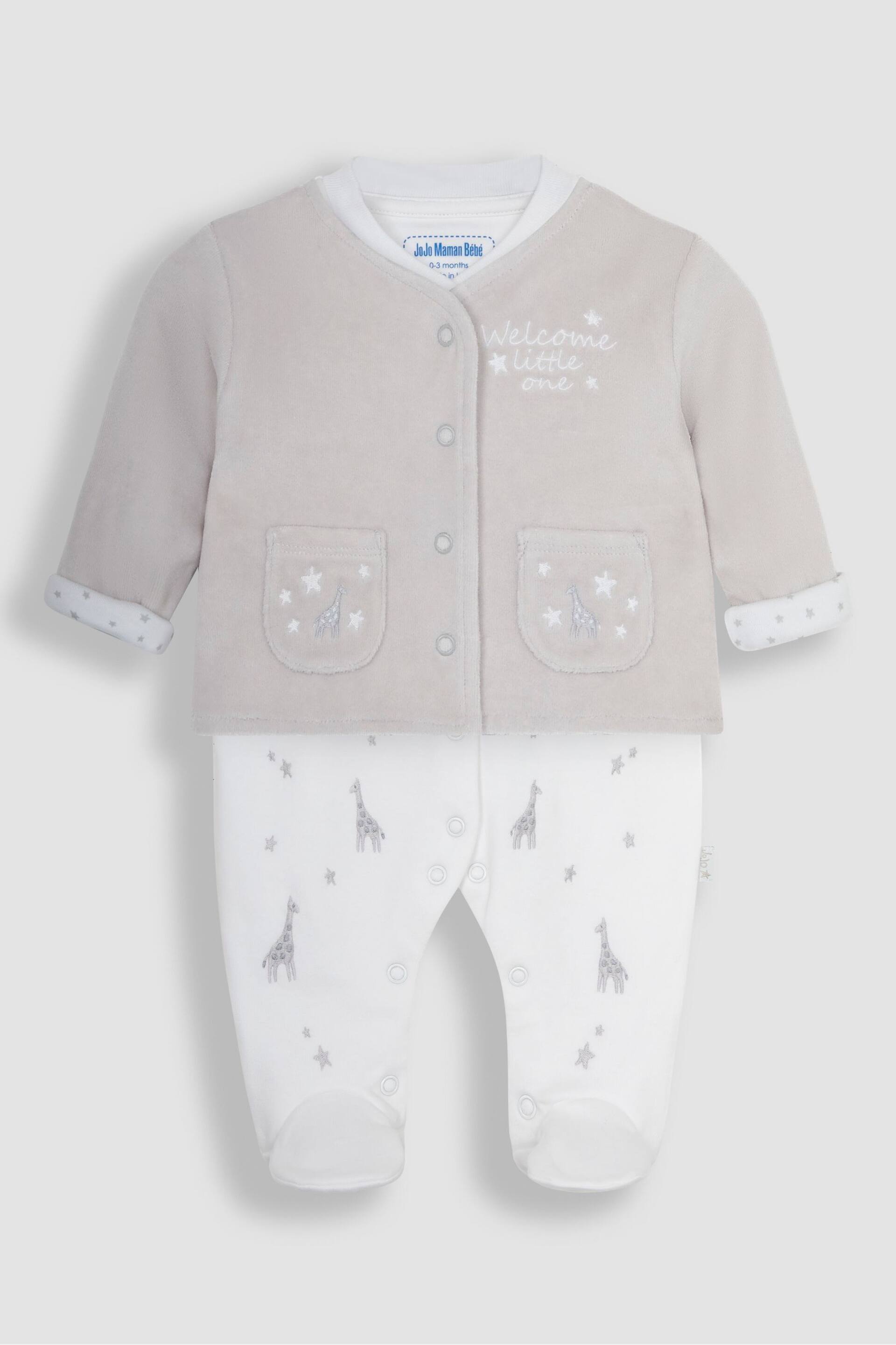 JoJo Maman Bébé Grey 2-Piece Welcome Little One Sleepsuit & Jacket Set - Image 1 of 4