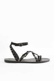 Black Leather Studded Flat Sandals - Image 6 of 9